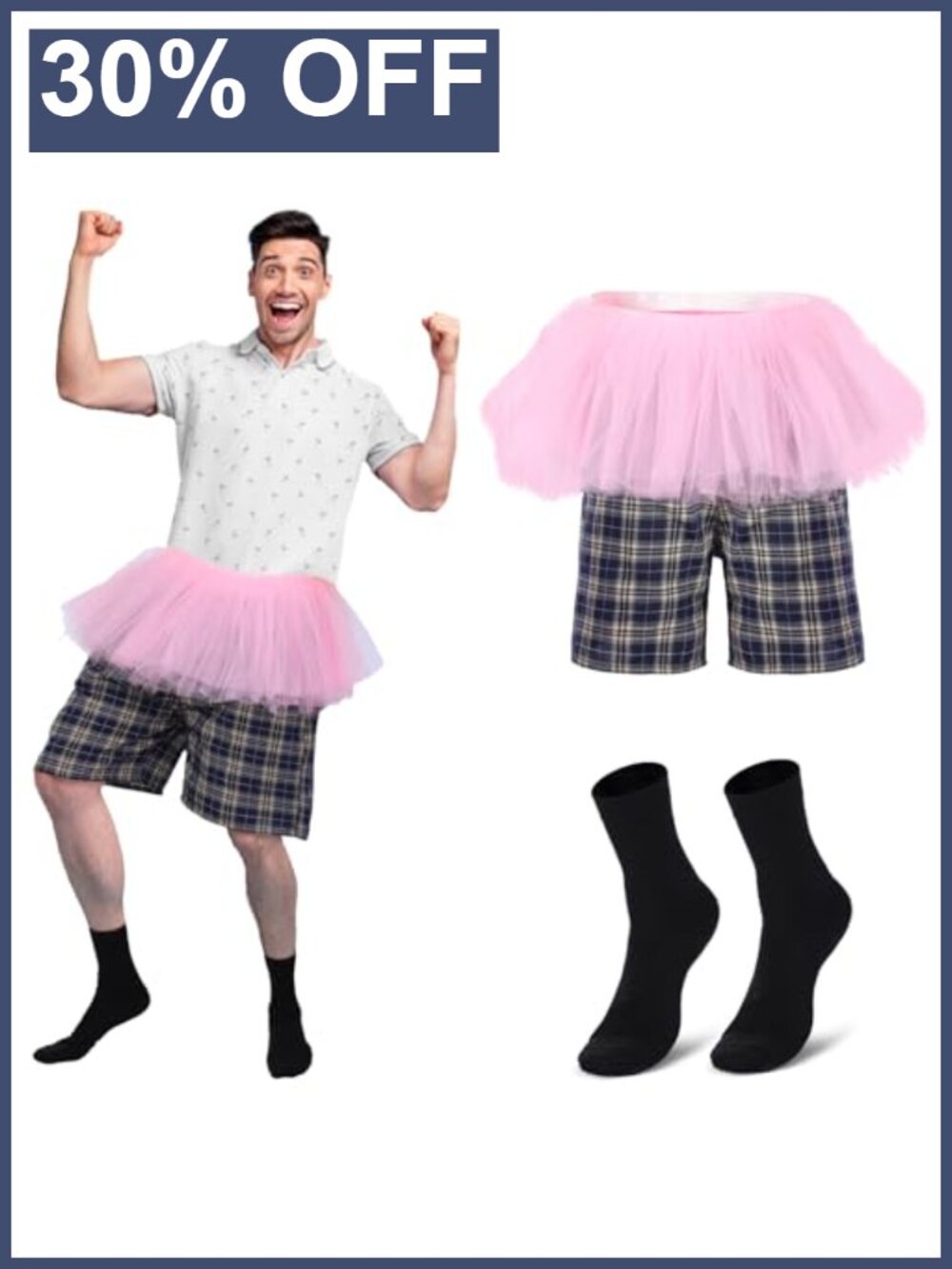 Men's Halloween Detective Costume Tutu Plaid Shorts Set